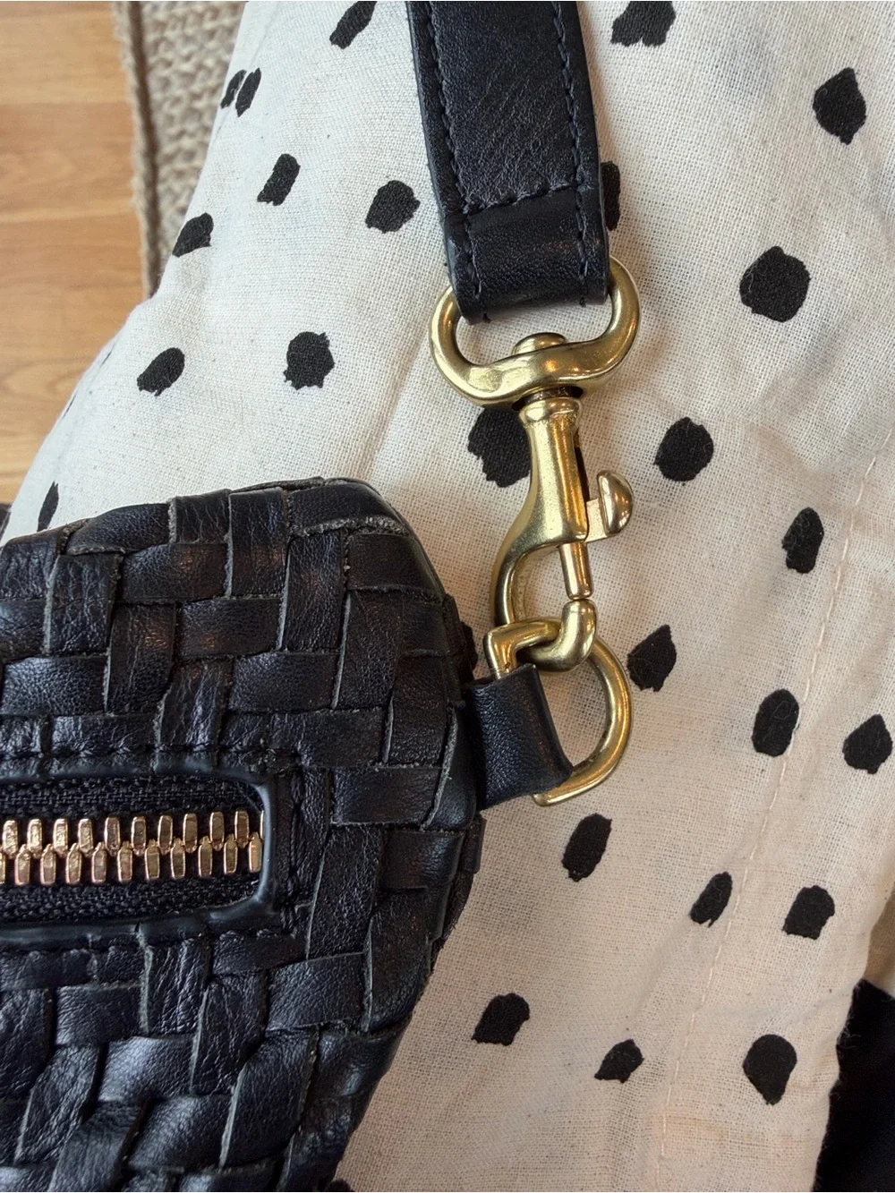 Clare V Black Woven Leather Crossbody Bag with Gold Hardware